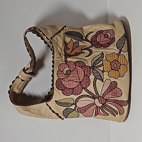 Vintage Isabella Fiore Purse Handbag Leather Embroidered Floral